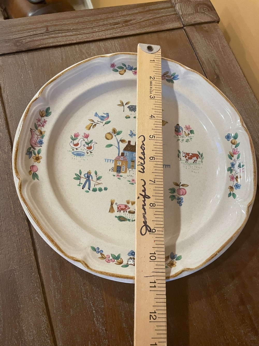 Cream Farmhouse Motif Ceramic Dinner Plate - Multicolor Accents - Picture 6 of 6